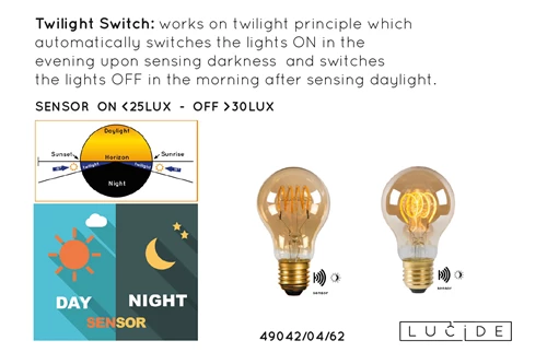 Lucide A60 TWILIGHT SENSOR - Filament bulb - Ø 6 cm - LED - E27 - 1x4W 2200K - Day/Night Sensor - Amber - detail 9